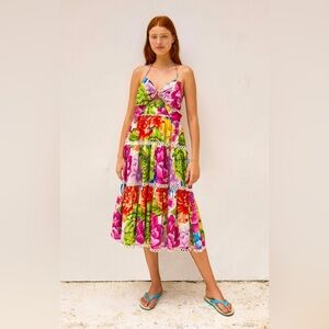 Farm Rio | Rainbow Chita Flower Midi Dress | Size Small